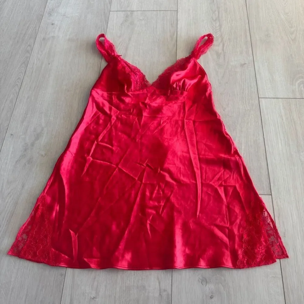 Victoria secret red satin slip dress size s